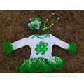 2015 St Patrick shamrock baby romper dresses cottom romper with matching necklace and bow set